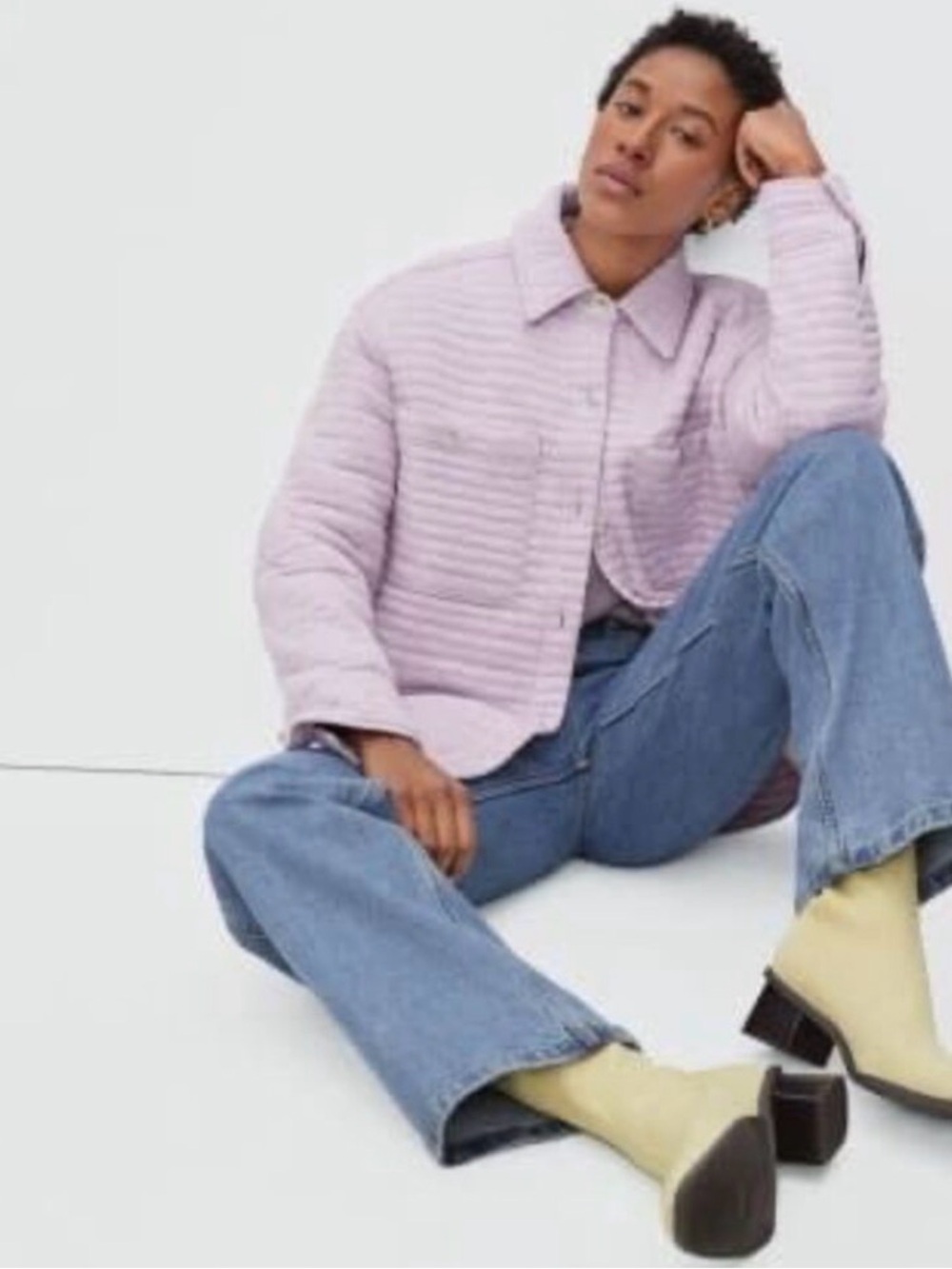 The Everlane Organic Cotton Quilted Shirt Jacket Lavender Medium